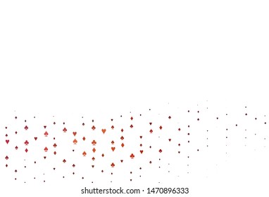 Light Pink, Yellow vector texture with playing cards. Shining illustration with hearts, spades, clubs, diamonds. Pattern for ads of parties, events in Vegas.