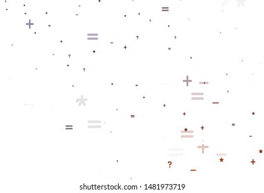 Light Pink, Yellow vector texture with mathematic symbols. Blurred design in simple style with collection of numerals. Best design a poster, banner of a math college.