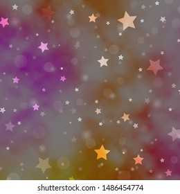 Light Pink, Yellow vector texture with circles, stars. Abstract design in gradient style with bubbles, stars. Design for textile, fabric, wallpapers.