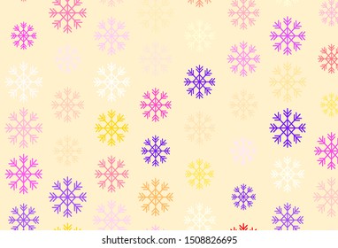 Light Pink, Yellow vector texture with colored snowflakes. Colorful snowflakes with gradient on abstract background. Pattern for new year websites.