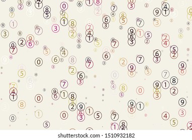 Light Pink, Yellow vector texture with mathematic symbols. Modern geometrical illustration with numerals. Pattern for posters, banners of math books.