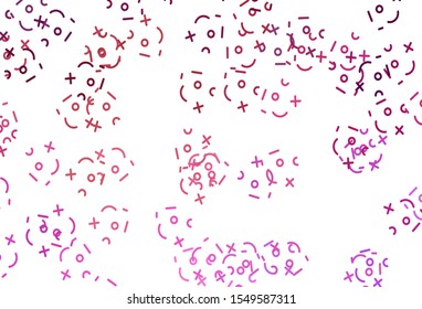 Light Pink, Yellow vector texture with mathematic symbols. Abstract illustration with colored algebra signs. Pattern for school, grammar websites.