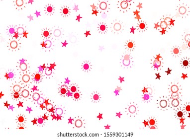 Light Pink, Yellow vector texture with small stars, suns. Shining illustration with stars, suns on abstract template. Pattern for astronomy websites.
