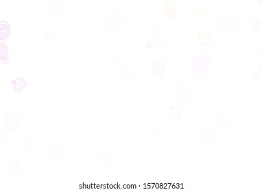 Light Pink, Yellow vector texture with delicious snacks. Colorful decorative design of snacks in doodle style. Pattern for menu of cafes, bars, restaurants.