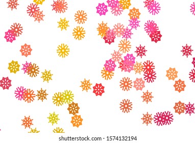 Light Pink, Yellow vector texture with colored snowflakes. Modern geometrical abstract illustration with crystals of ice. New year design for your business advert.