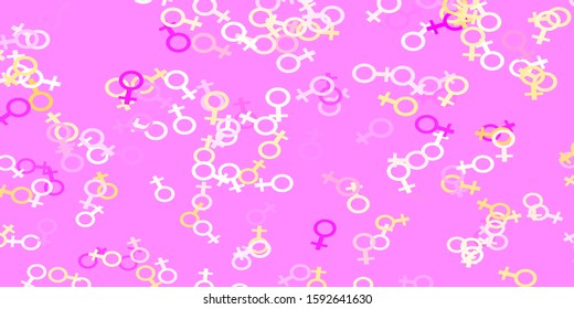 Light Pink, Yellow vector texture with women's rights symbols. Abstract illustration with a depiction of women's power. New design for applications.