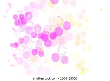 Light Pink, Yellow vector texture with disks. Blurred decorative design in abstract style with bubbles. Design for poster, banner of websites.