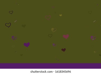 Light Pink, Yellow vector texture with lovely hearts. Illustration with shapes of gradient hearts on blur backdrop. Pattern for valentine's ad, booklets.