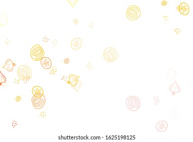 Light Pink, Yellow vector texture with delicious snacks. Illustration with set of fresh food in doodle style. Pattern for menu of cafes, bars, restaurants.