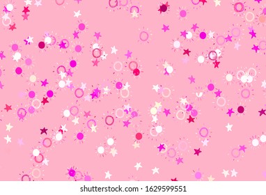 Light Pink, Yellow vector texture with small stars, suns. Glitter abstract illustration with colored stars, suns. Smart design for your business advert.