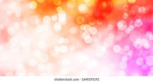Light Pink, Yellow vector texture with disks. Abstract decorative design in gradient style with bubbles. Design for posters, banners.