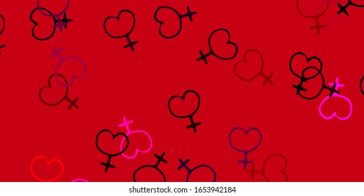 Light Pink, Yellow vector texture with women's rights symbols. Abstract illustration with a depiction of women's power. Elegant design for wallpapers.
