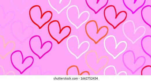 Light Pink, Yellow vector texture with lovely hearts. Hearts on blurred abstract background with colorful gradient. Design for ad, poster, banner of Valentine Day.