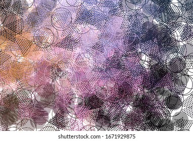 Textura vectorial amarillo rosa claro con estilo triangular con círculos. Ilustración abstracta moderna con puntos coloridos, líneas. Patrón para sitios web.