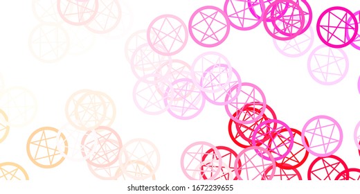 Light Pink, Yellow vector texture with religion symbols. Illustration with magical signs of spiritual power. Background for esoteric, mystic designs.