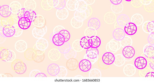 Light Pink, Yellow vector texture with religion symbols. Retro design in abstract style with witchcraft forms. Simple design for occult depiction.