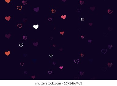 Textura vectorial amarillo rosa claro con corazones encantadores. Diseño decorativo borroso en estilo doodle con corazones. Diseño para su anuncio de aniversario.