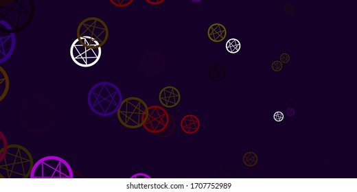 Light Pink, Yellow vector texture with religion symbols. Abstract illustration with gothic gradient shapes. Background for esoteric, mystic designs.