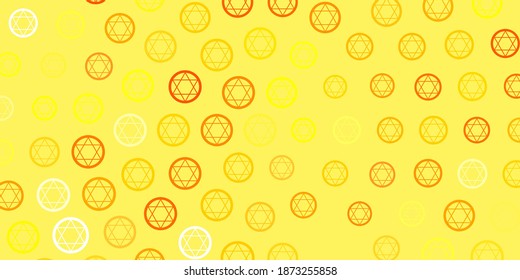 Light Pink, Yellow vector texture with religion symbols. Illustration with magical signs of spiritual power. Simple design for occult depiction.