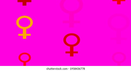 Textura vectorial amarilla rosa claro con símbolos de derechos de la mujer. Ilustración con signos de fuerza y poder de las mujeres. Antecedentes para los diseñadores de ui.