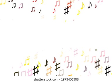 Light Pink, Yellow vector texture with musical notes. Abstract illustration with colorful symbols of melody. Modern design for wallpapers.