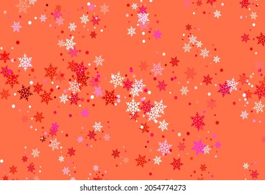 Light Pink, Yellow vector texture with colored snowflakes. Shining colorful illustration with snow in christmas style. Template for a new year background.