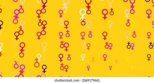 Light Pink, Yellow vector texture with women's rights symbols. Colorful feminism symbols with a gradient in modern style. Simple design for your web site.
