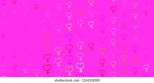 Light Pink, Yellow vector texture with women rights symbols. Illustration with signs of women strength and power. Background for International Women Day.