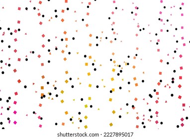 Pink claro, textura vectorial amarilla en estilo poly con círculos, cubos. Ilustración abstracta brillante con esferas, cuadrados, líneas. Mejor diseño para tu anuncio, afiche, banner.