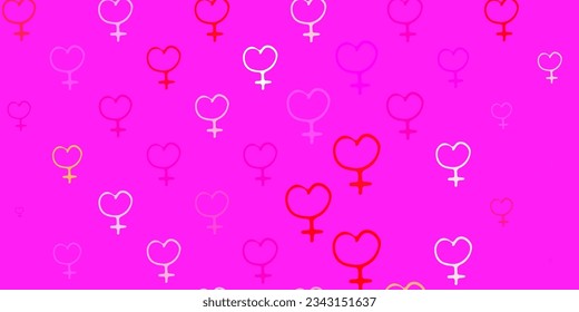 Light Pink, Yellow vector texture with women rights symbols. Colorful illustration with gradient feminism shapes. Design for International Women Day.