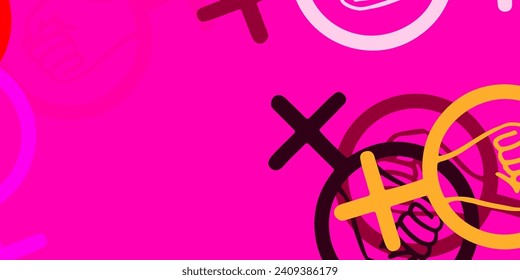 Light Pink, Yellow vector texture with women's rights symbols. Colorful feminism symbols with a gradient in modern style. Design for International Women’s Day.