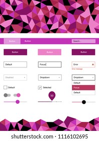 Light Pink, Yellow vector ui kit in polygonal style. Colorful ui/ux kit with header consisted of triangles. Modern template for your landing page.