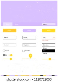 Light Pink, Yellow vector ui kit in polygonal style with circles. Style guide with triangles, circles on abstract background. Modern template for your landing page.