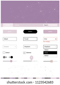 Light Pink, Yellow vector ui ux kit in triangular style with circles. Style guide with triangles, circles on abstract background. This template you can use for websites.