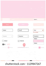 Light Pink, Yellow vector ui kit in polygonal style with circles. Web ui kit with abstract triangles, circles in its header. Beautiful layout for websites, landing pages.