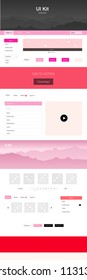 Light Pink, Yellow vector ui ux kit with hills and rocks. Web ui kit with abstract gradient hills in its header. Sample for your landing page of tourism.