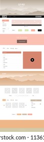 Light Pink, Yellow vector ui ux kit with hills and rocks. Colorful ui/ux kit with header consisted of hills & rocks. Beautiful layout for websites, landing pages.