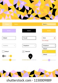 Light Pink, Yellow vector ui kit in polygonal style. Modern Style guide in polygonal style with triangles. This sample is for your website.
