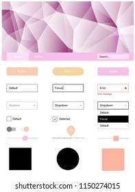 Light Pink, Yellow vector ui kit in polygonal style. Simple Material Design Kit with colorful mosaic of triangles. Modern template for your landing page.