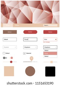 Light Pink, Yellow vector ui ux kit in triangular style. Colorful ui/ux kit with header consisted of triangles. This sample is for your landing page.