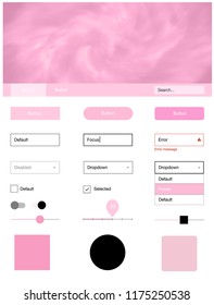 Light Pink, Yellow vector ui kit with clouds & stars. Colorful Style guide with stars on abstract background. This template you can use for landing pages.
