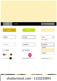 Light Pink, Yellow vector web ui kit in polygonal style with circles. Style guide in polygonal style with triangles, circles. This template you can use for landing pages.