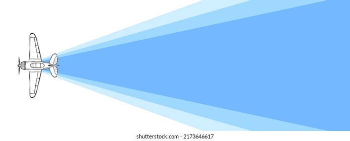 Luz del avión. Avión dibujado a mano con un rayo de luz. Ilustración del vector