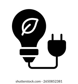 Luz com plugue e folhas é denotando o conceito de poder ecológico, ícone glifo