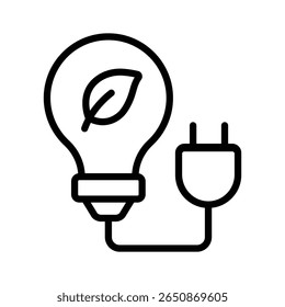 Light with plug and leaves is denoting eco power concept, line icon