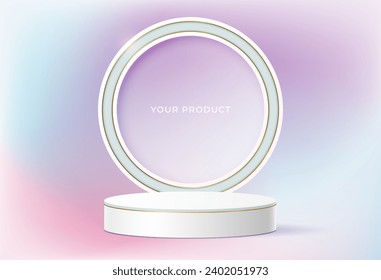 Light podium with golden lines and transparent glass. Vector illustration.