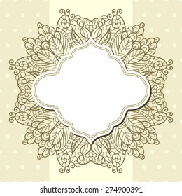 Light polka dot background with blank retro label and lace