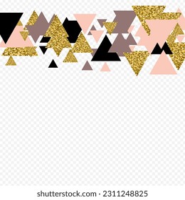Light Polygon Vector Transparent Background. Glow Shape Shiny Pattern. Metal Anniversary Triangle Poster. Gold Art Illustration.