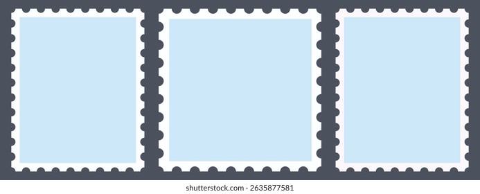 Light Postage Stamps collection. Blank Postage Stamps on gray background. Postage Stamps in flat design- Vector stock	