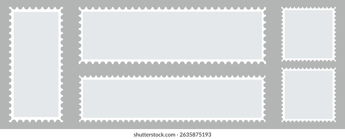 Light Postage Stamps collection, Postage stamp borders isolated on transparent background- Stock vector